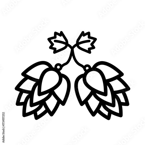 Two hop cones with leaves - line vector icon