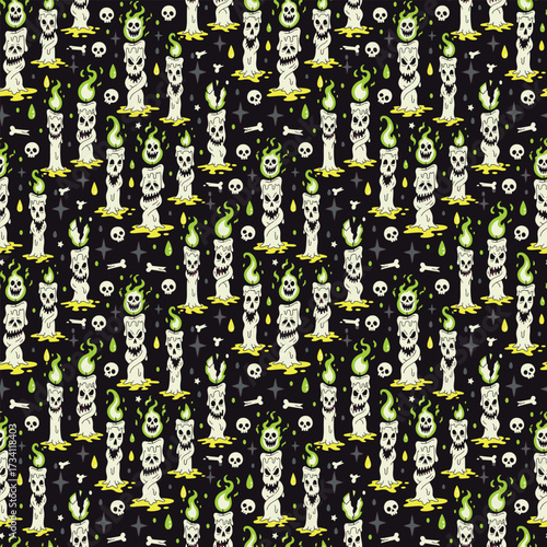 Seamless Halloween pattern with haunted candles and spooky melted wax
