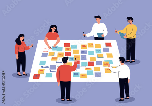 Collaborative brainstorming session office space digital creative environment elevated perspective team dynamics