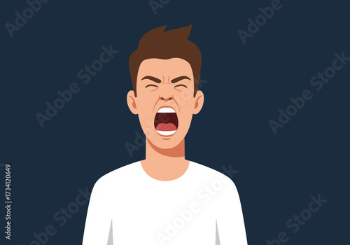 Expressive young man yelling in digital modern style emotional expression minimal background