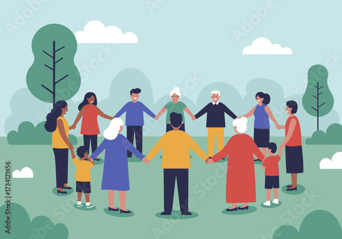 Community gathering park outdoor aerial view unity and togetherness