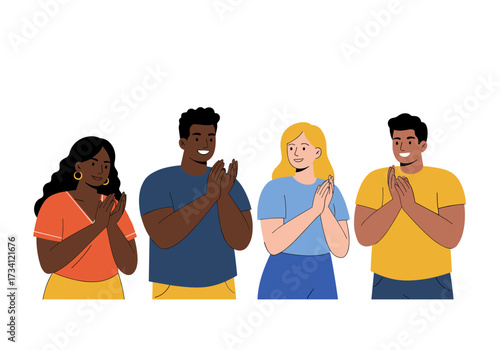 Celebration of unity group of four people applauding together digital joyful environment positive concept