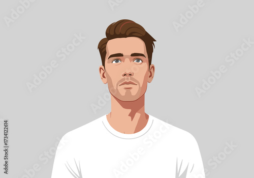 Portrait of a young man looking upward digital minimalist style neutral background