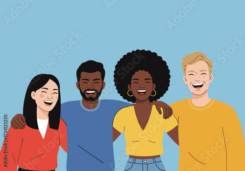 Joyful gathering of friends celebrating laughter modern bright atmosphere view friendship theme