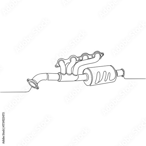 Close-up of an industrial exhaust pipe designed in minimalist black ink on a transparent background, metal texture for an engineering banner