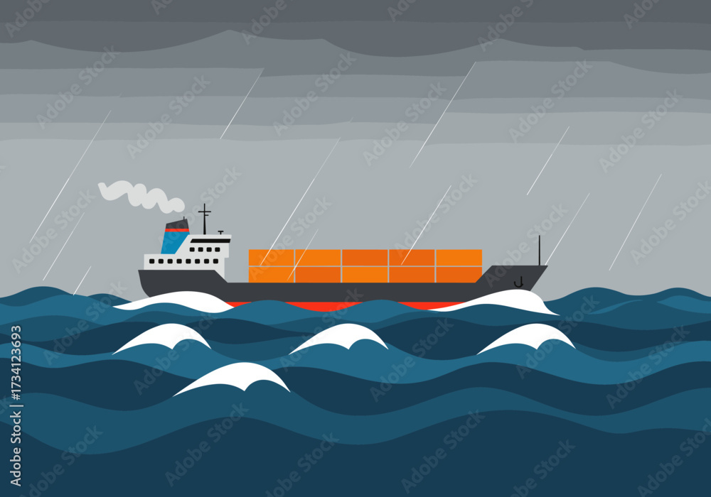 Fototapeta premium Stormy sea cargo ship journey ocean view digital maritime environment action concept