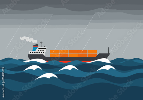 Stormy sea cargo ship journey ocean view digital maritime environment action concept