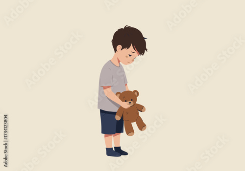 Child holding emotional scene indoor setting soft colors poignant moment