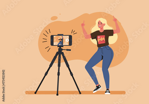 Social media dance challenge home video content creative environment engaging viewpoint modern concept