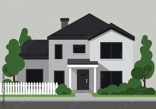 Modern house exterior design suburban neighborhood digital calm environment front view architectural concept