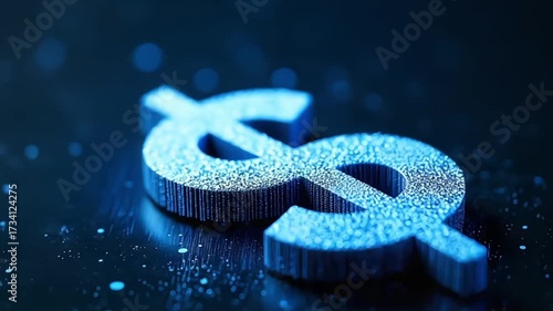 A shimmering blue dollar sign stands out against a dark textured background