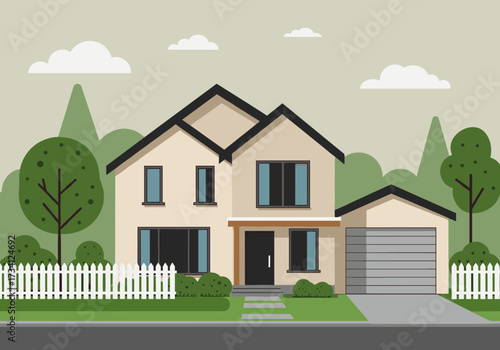 Family home suburban neighborhood digital sunny day front view cozy living concept