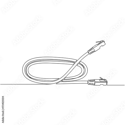 Close-up Ethernet cable designed in minimalist black ink on a transparent background, tech connectivity and high-speed LAN setup for IT infrastructure