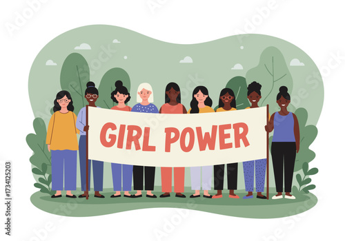 Empowering women unite for change community rally graphic outdoor engaging perspective