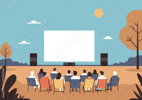 Outdoor movie screening event community park digital content daytime audience perspective social experience