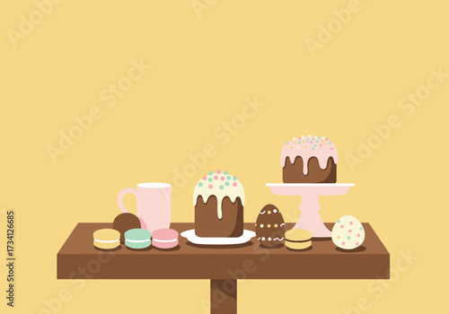 Delicious dessert display cozy kitchen food bright colors overhead view sweet treats concept