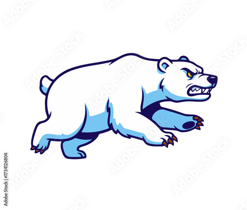  A galloping angry polar bear. Cartoon style. Isolated on transparent background.