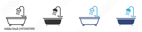 bath tub with shower head icon set, vector illustration . 