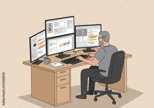 Digital workspace analysis business operations home office infographic modern environment overhead view productivity concept