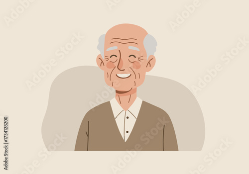 Cheerful elderly man digital home environment warm atmosphere smiling expression