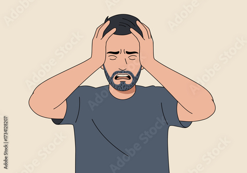 Coping with stress emotional struggles of a man digital neutral background view mental health awareness