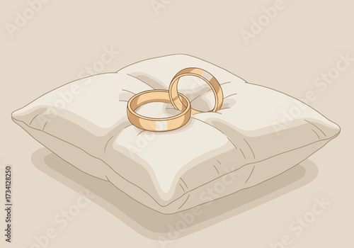 Elegant wedding rings on soft pillow romantic setting minimalist design perfect for engagement celebrations