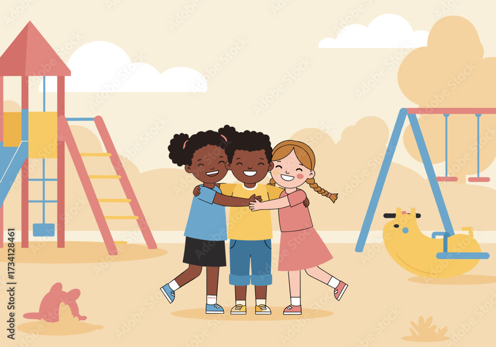 Fototapeta premium Children playing together at a playground joyful scene outdoor environment friendly atmosphere