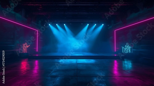 Abstract blue stage spotlight background for business, technology, and digital data concept illustration