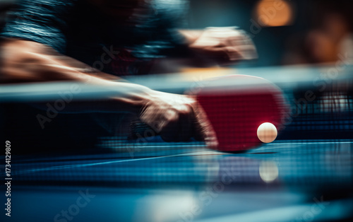motion blur of table tennis player serving ball