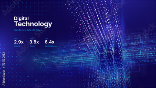 Abstract Digital Technology Background with Flowing Data Lines and Glowing Elements on Dark Gradient. Perfect For AI, Big Data, Software Design and Innovation Tech Science Themes. Vector Illustration.
