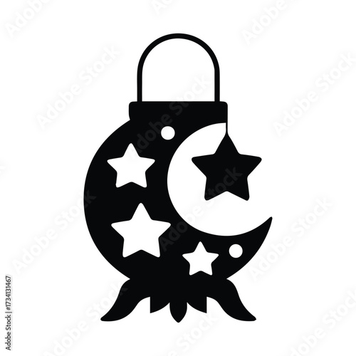 Ornate crescent moon lantern silhouette with stars for ramadan islamic decorations and celebrations silhouette