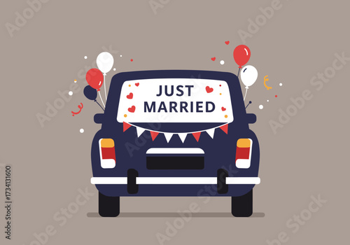 Joyous wedding celebration city street digital festive environment rear view newlywed concept