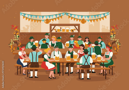 Traditional beer festival celebration oktoberfest hall festive atmosphere group gathering cultural experience