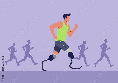 Running forward adaptive athletes compete in sports track digital dynamic environment inspirational concept