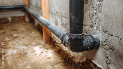 Installation of PVC Waste Water Pipes for Bathtub in New Home Under Construction