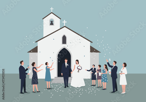 Celebrating love wedding ceremony in a charming church joyful atmosphere outdoor setting artistic view
