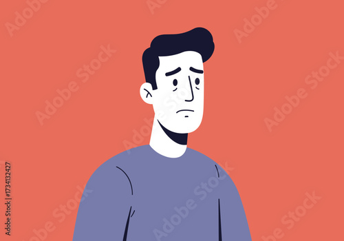 Reflective moment of a young man digital emotional context minimalist background view self-reflection concept