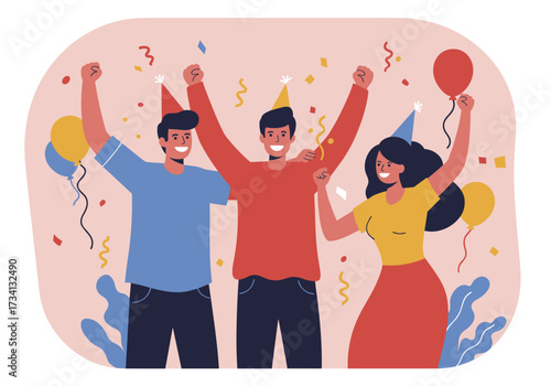 Celebration event with friends home party digital festive environment joyful viewpoint