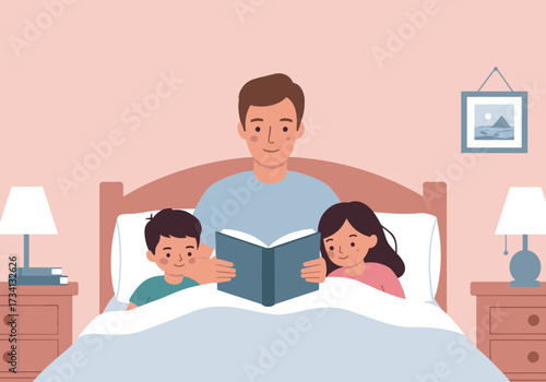 Storytime with dad cozy bedtime reading session for kids home warm atmosphere family bonding