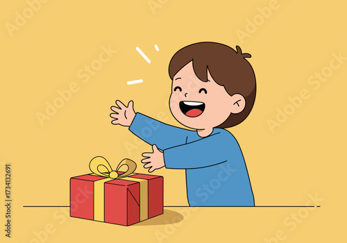 Child excitedly unwrapping a gift home cheerful atmosphere view celebration concept