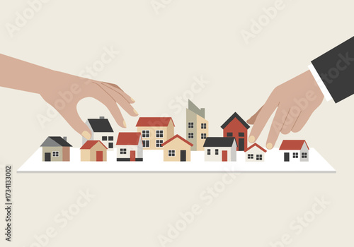 Real estate decision making digital marketplace graphic virtual environment view property investment strategies