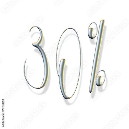 3D Metallic 30 Percent Discount Number Symbol on Black Background Illustration