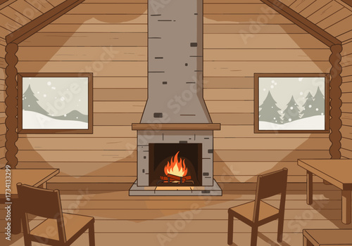 Cozy winter cabin fire mountain retreat indoor setting warm atmosphere relaxation concept