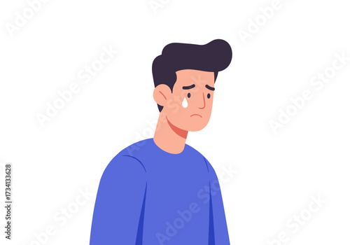Sad young man expressing emotions in minimalist style digital background