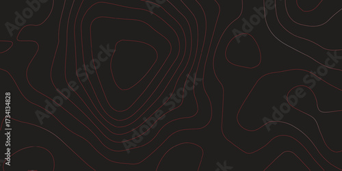 Abstract topographic contour line map design red black background ultra wide panoramic terrain path mapping modern cartography vector illustration
