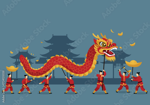 Dragon dance celebration china cultural event festive environment ground level view tradition and unity