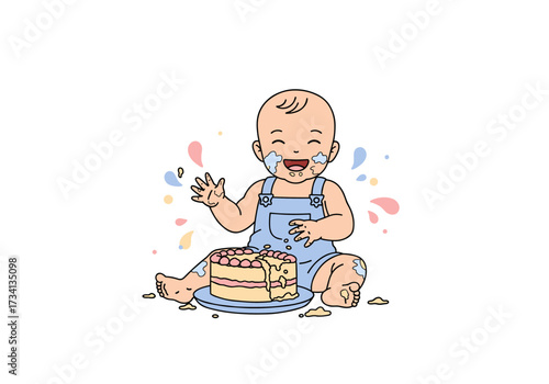Celebrating first birthday cake smash home cheerful ambiance playful view joyous moment