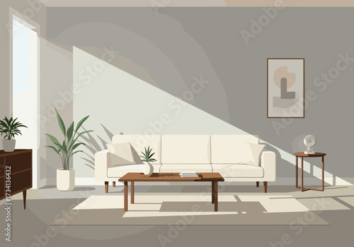 Modern living room design cozy apartment interior bright environment minimalist viewpoint