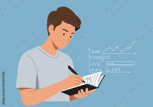 Analyzing data trends office setting digital professional environment eye-level view data visualization concepts