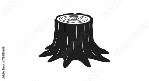A freshly cut tree stump illustration in black and white silhouette